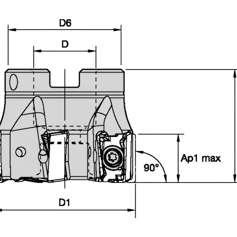 2" Cut Dia, 3/4" Arbor Hole Dia, 15.5mm Max Depth, Indexable Square-Shoulder Face Mill