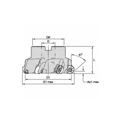 3" Cut Dia, 1" Arbor Hole, 3.5mm Max Depth of Cut, 43° Indexable Chamfer & Angle Face Mill