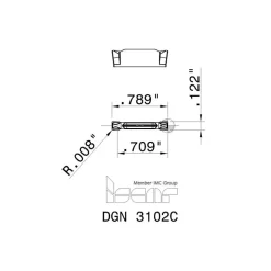 Cutoff Insert: DGN3102C IC908, Carbide, 3.10 mm Cutting Width, 0.1220" Cutting Width