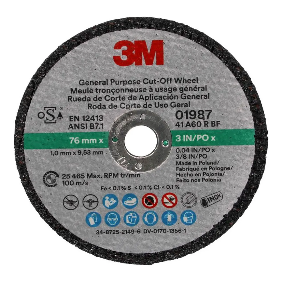 Cutoff Wheel: 3" Dia, 1/32" Thick, 3/8" Hole, Aluminum Oxide