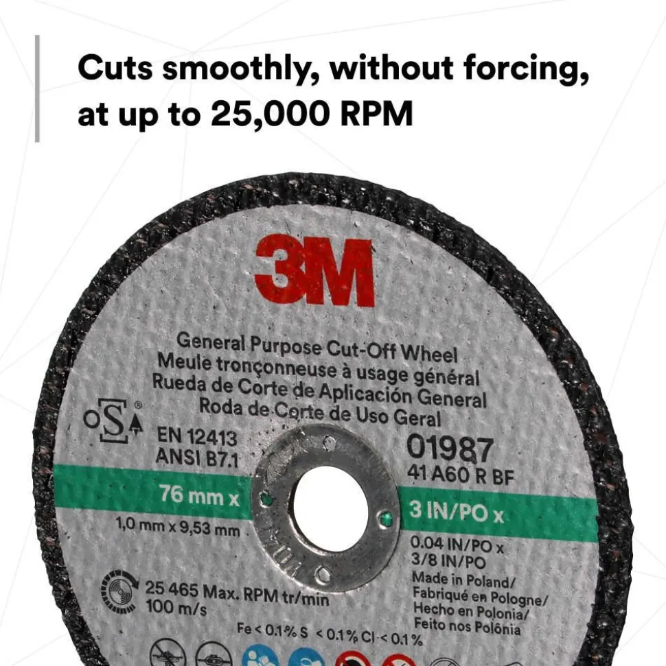 Cutoff Wheel: 3" Dia, 1/32" Thick, 3/8" Hole, Aluminum Oxide