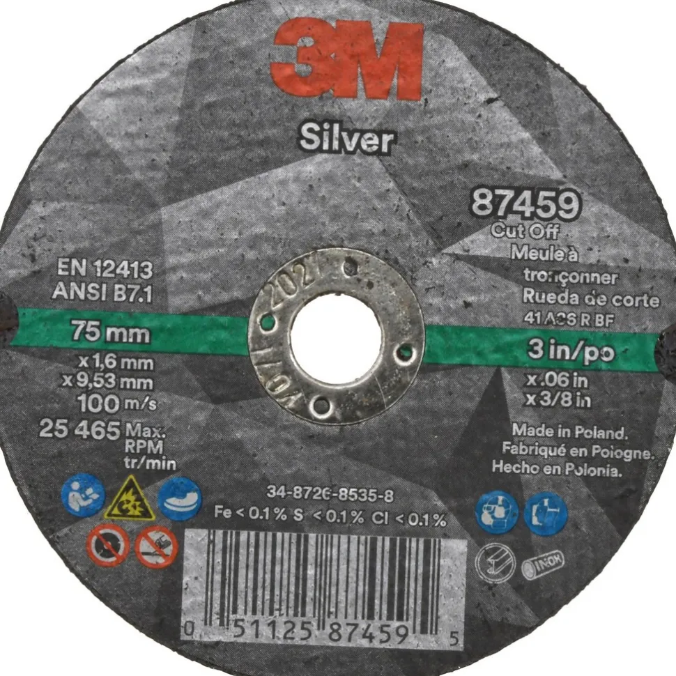 Cutoff Wheel: 3" Dia, 0.0600" Thick, 3/8" Hole, Ceramic