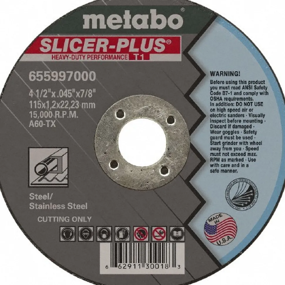 Cutoff Wheel: Type 1 (01/41), 4-1/2" Dia, 0.0450" Thick, 7/8" Hole, Zirconia Alumina