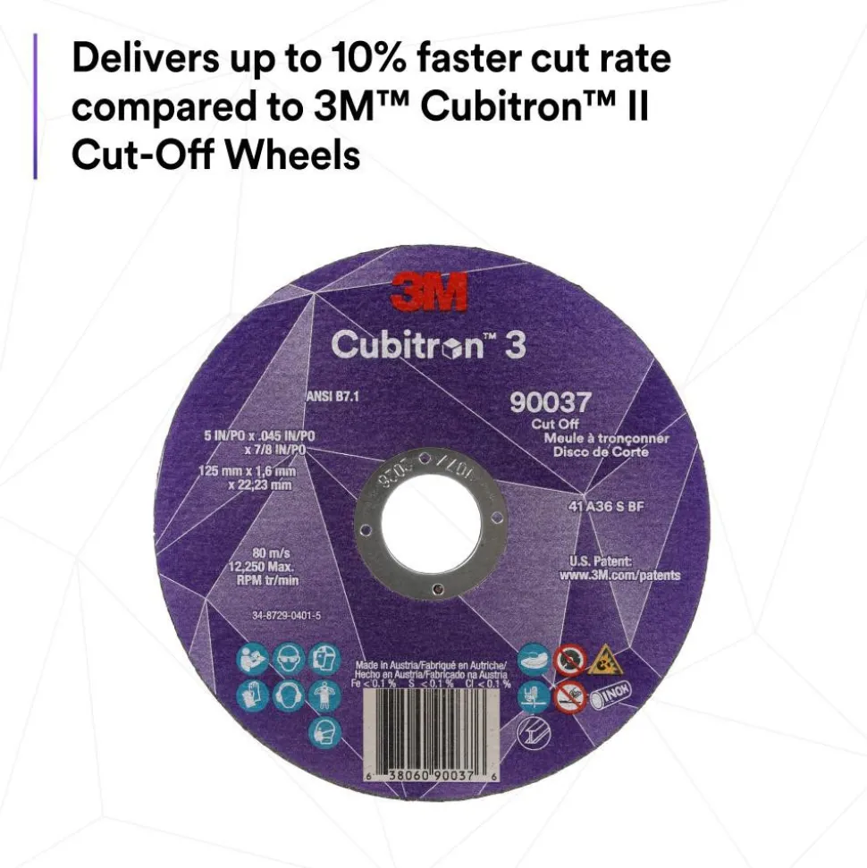 Cutoff Wheel: Type 1, 3" Dia, 0.0350" Thick, 3/8" Hole, Ceramic