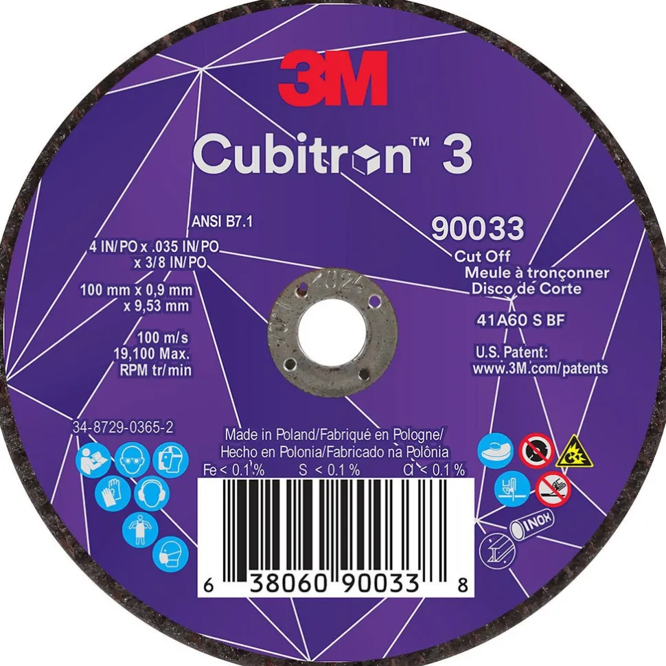 Cutoff Wheel: Type 1, 4" Dia, 0.0350" Thick, 3/8" Hole, Ceramic