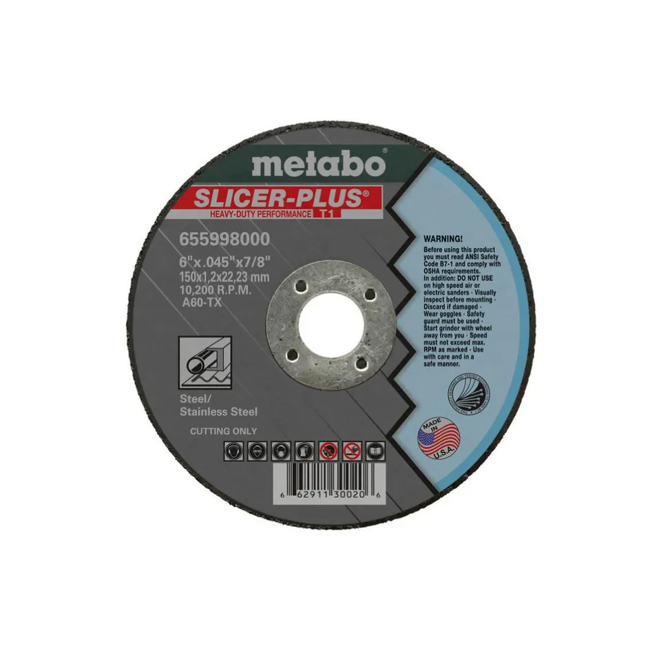 Cutoff Wheel: Type 1 (01/41), 6" Dia, 0.0450" Thick, 7/8" Hole, Zirconia Alumina
