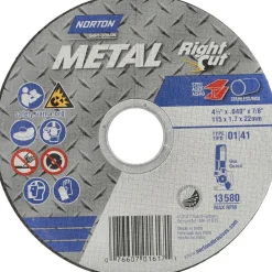Cutoff Wheel: Type 1 (01/41), 4-1/2" Dia, 0.0400" Thick, 7/8" Hole, Aluminum Oxide