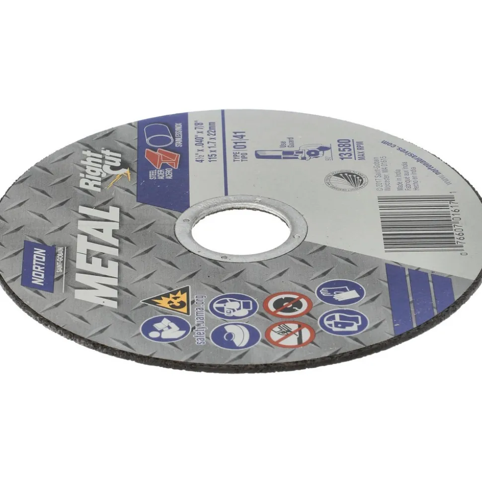 Cutoff Wheel: Type 1 (01/41), 4-1/2" Dia, 0.0400" Thick, 7/8" Hole, Aluminum Oxide