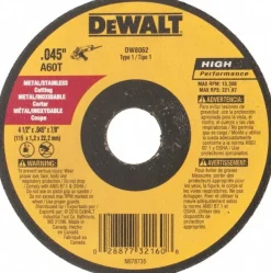 Cutoff Wheel: Type 1 (01/41), 4-1/2" Dia, 0.0450" Thick, 7/8" Hole, Aluminum Oxide