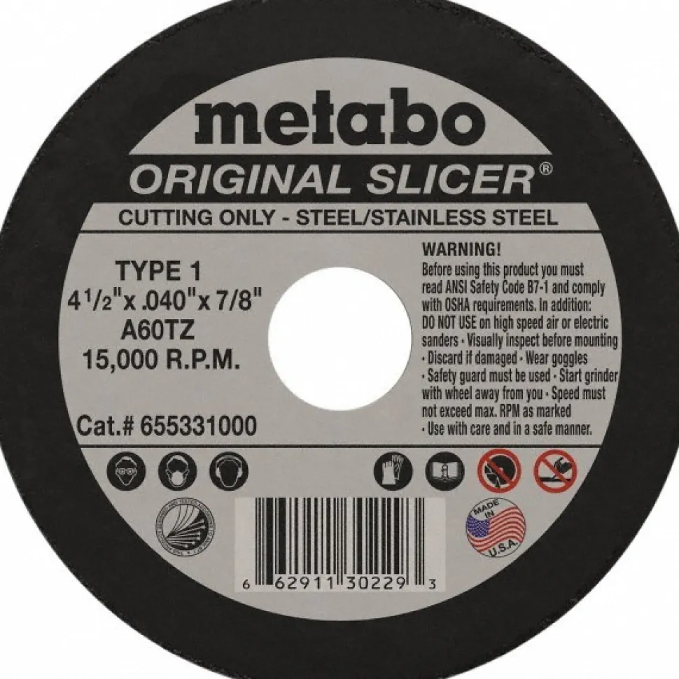 Cutoff Wheel: Type 1 (01/41), 4-1/2" Dia, 0.0400" Thick, 7/8" Hole, Aluminum Oxide