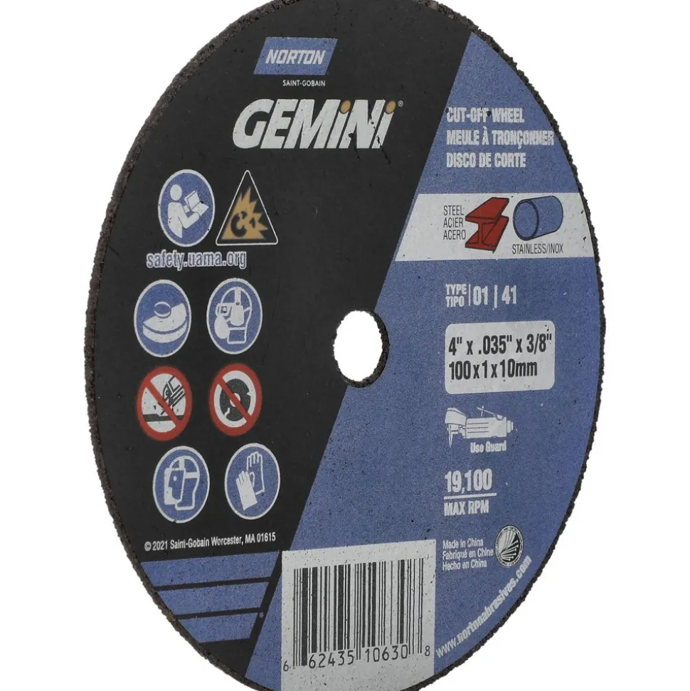 Cutoff Wheel: Type 1 (01/41), 4" Dia, 0.0350" Thick, 3/8" Hole, Aluminum Oxide