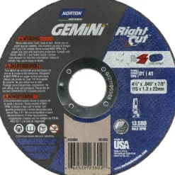 Cutoff Wheel: Type 1 (01/41), 4-1/2" Dia, 0.0450" Thick, 7/8" Hole, Aluminum Oxide