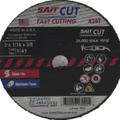 Cutoff Wheel: Type 1 (01/41), 3" Dia, 1/16" Thick, 3/8" Hole, Aluminum Oxide