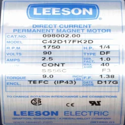 DC Motor: TEFC Enclosure, 1/4 hp, 1,750 Nameplate RPM