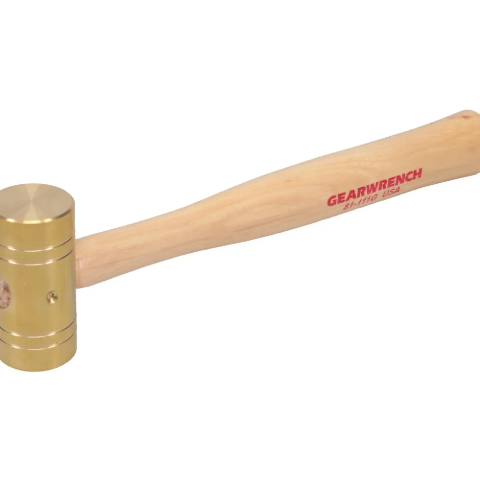 Dead Blow Hammer: 1 lb Head, 1-1/4" Face Dia, Brass Head