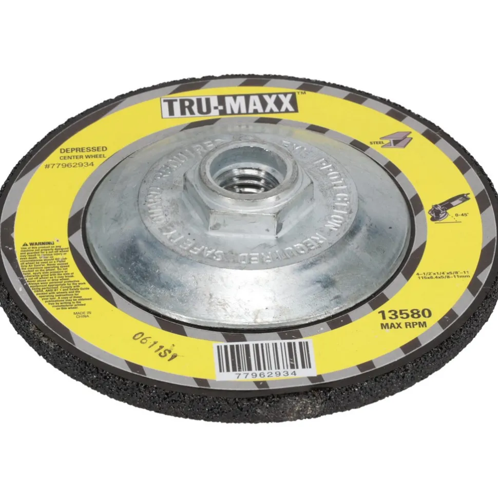 Depressed-Center Wheel: Type 27, 4-1/2" Dia, 1/4" Thick, 5/8-11 Hole, Aluminum Oxide