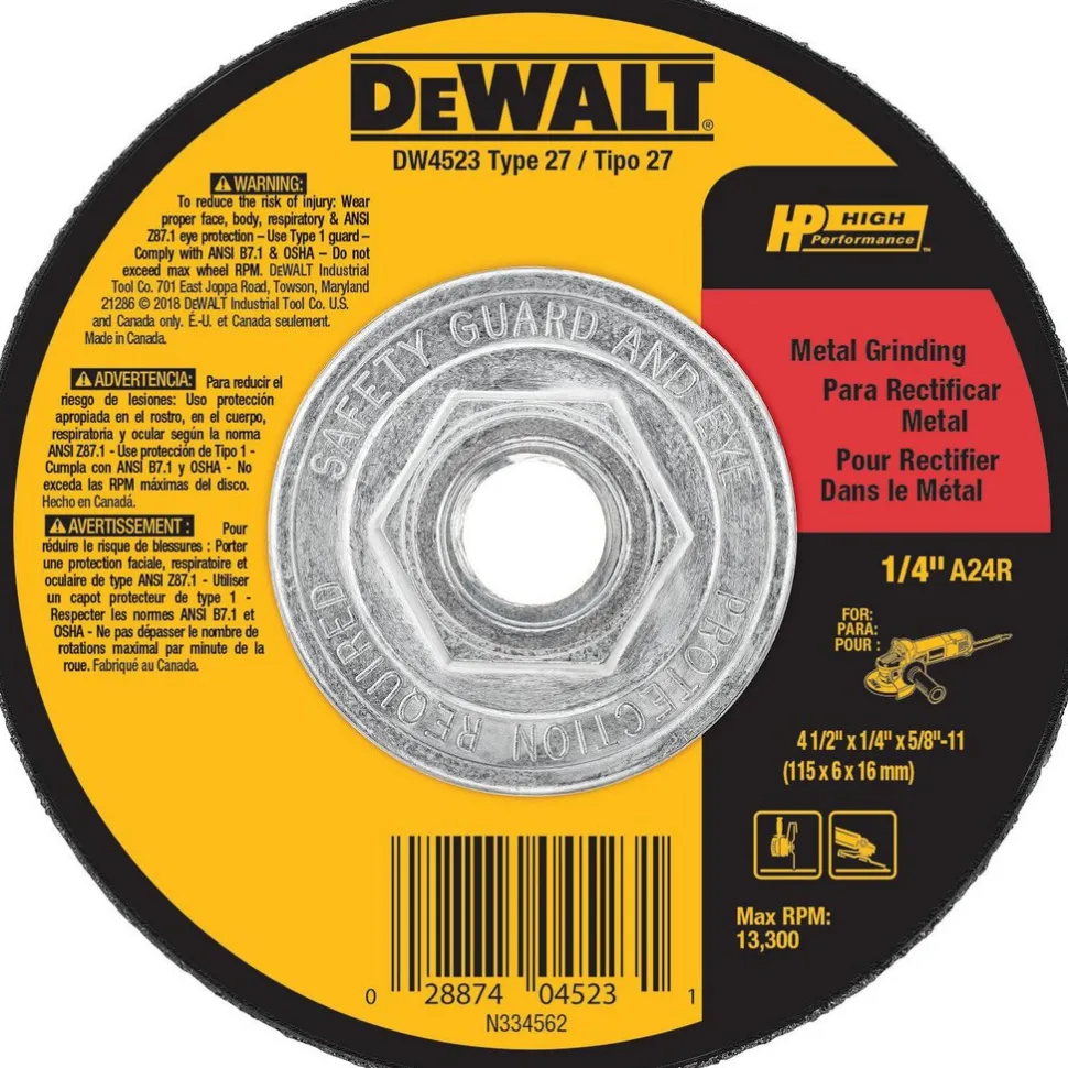 Depressed-Center Wheel: Type 27, 4-1/2" Dia, 1/4" Thick, 5/8-11 Hole, Aluminum Oxide