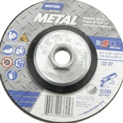 Depressed-Center Wheel: Type 27, 4-1/2" Dia, 1/4" Thick, 5/8-11 Hole, Aluminum Oxide