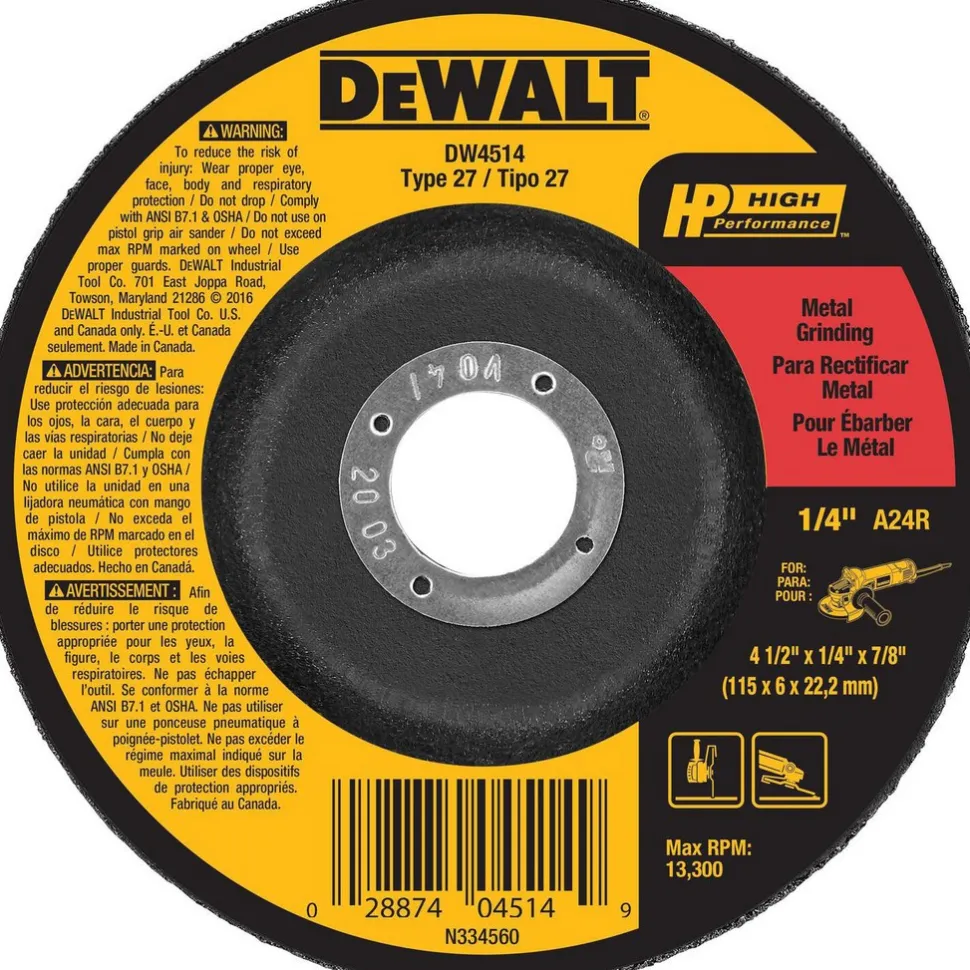 Depressed-Center Wheel: Type 27, 4-1/2" Dia, 1/4" Thick, 7/8" Hole, Aluminum Oxide