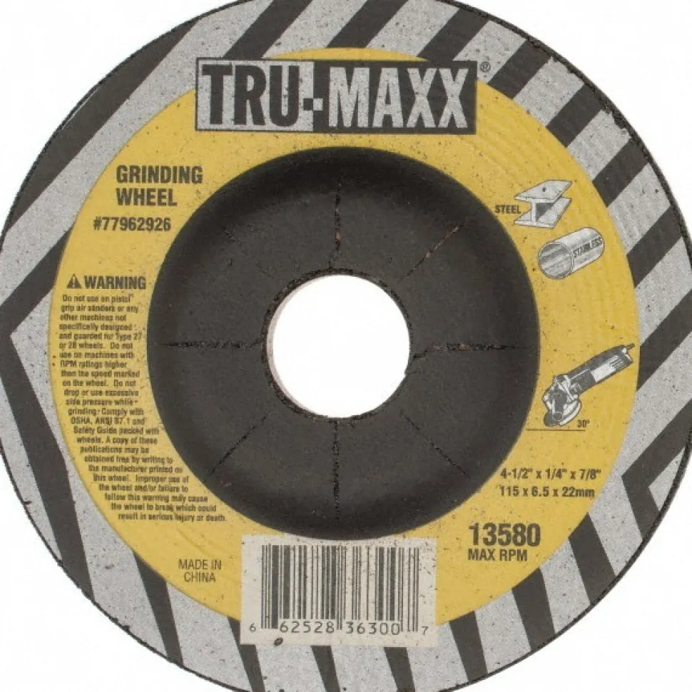 Depressed-Center Wheel: Type 27, 4-1/2" Dia, 1/4" Thick, 7/8" Hole, Aluminum Oxide