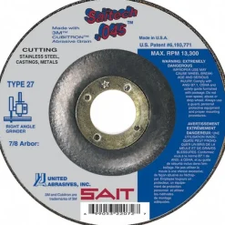Depressed-Center Wheel: Type 27, 4-1/2" Dia, 0.0450" Thick, 7/8" Hole, Ceramic Alumina