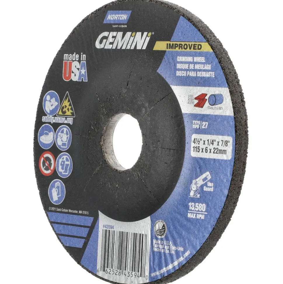 Depressed-Center Wheel: Type 27, 4-1/2" Dia, 1/4" Thick, 7/8" Hole, Aluminum Oxide