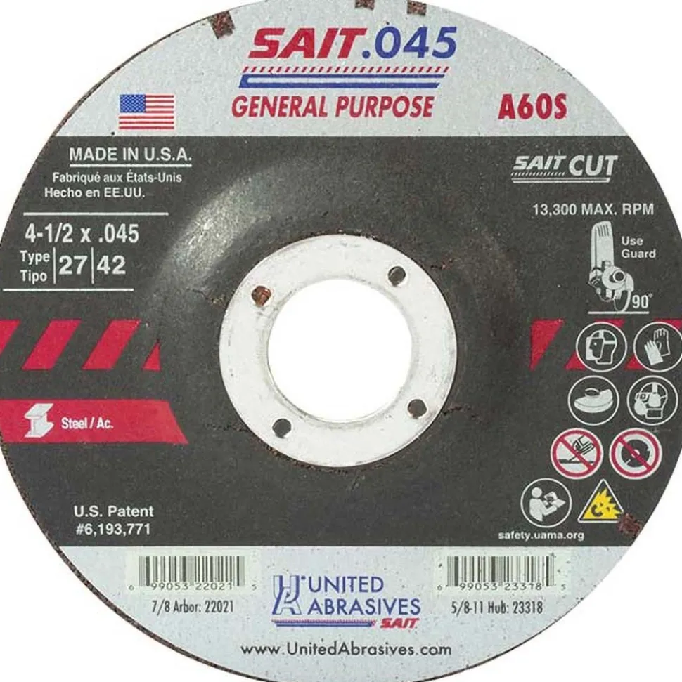 Depressed-Center Wheel: Type 27, 4-1/2" Dia, 0.0450" Thick, 7/8" Hole, Aluminum Oxide