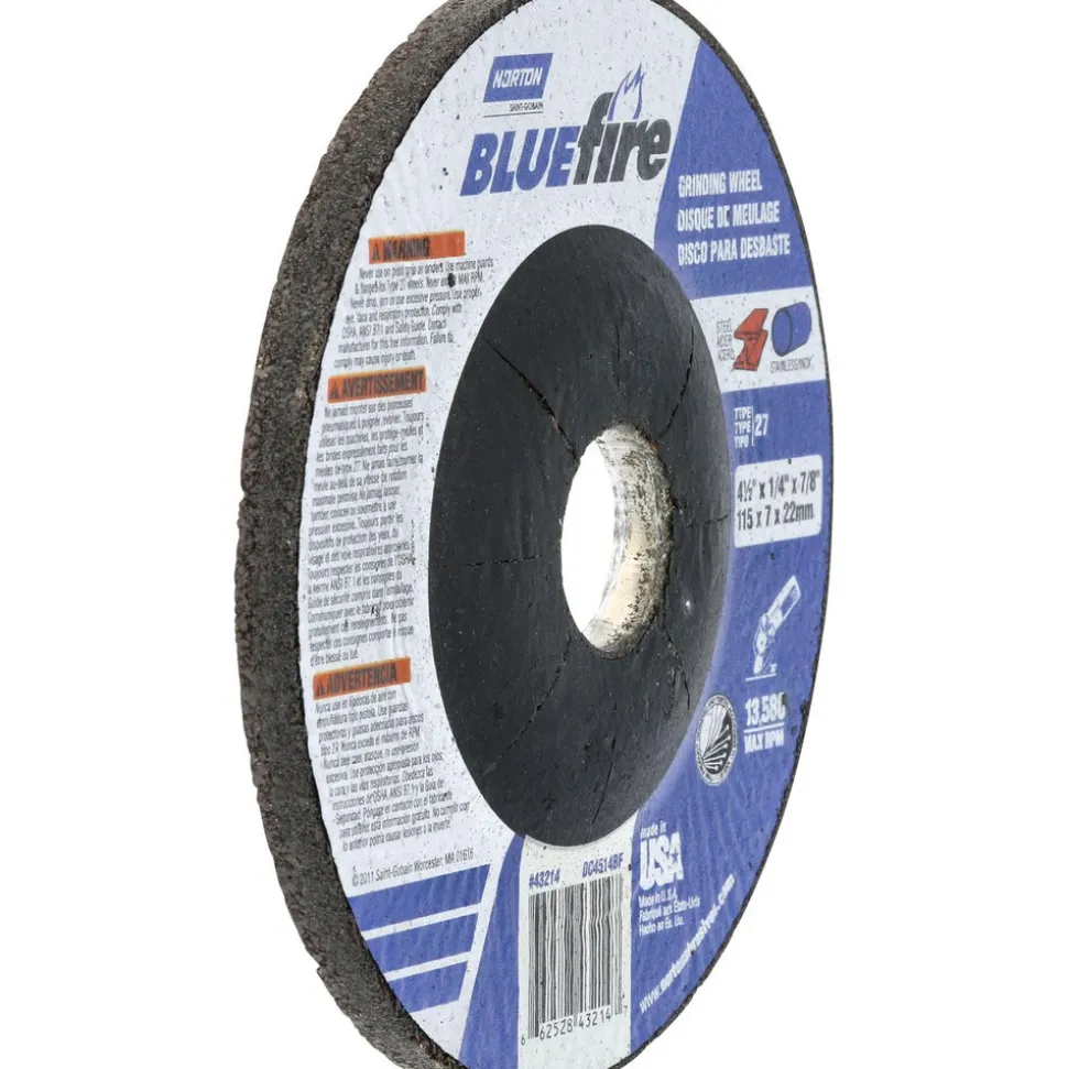 Depressed-Center Wheel: Type 27, 4-1/2" Dia, 1/4" Thick, 7/8" Hole, Zirconia Alumina