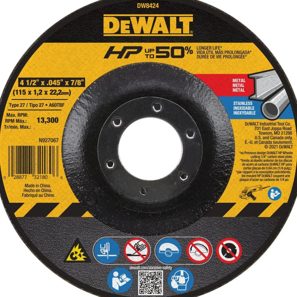 Depressed-Center Wheel: Type 27, 4-1/2" Dia, 0.0450" Thick, 7/8" Hole, Aluminum Oxide