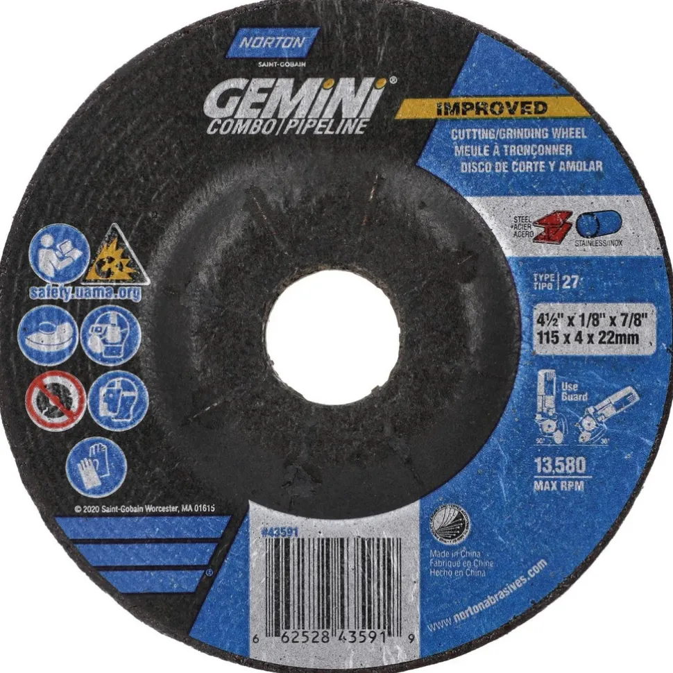 Depressed-Center Wheel: Type 27, 4-1/2" Dia, 1/8" Thick, 7/8" Hole, Aluminum Oxide
