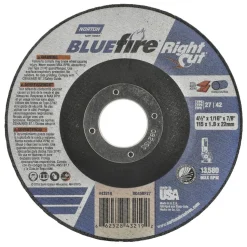 Depressed-Center Wheel: Type 27 & Type 42, 4-1/2" Dia, 1/16" Thick, 7/8" Hole, Zirconia Alumina