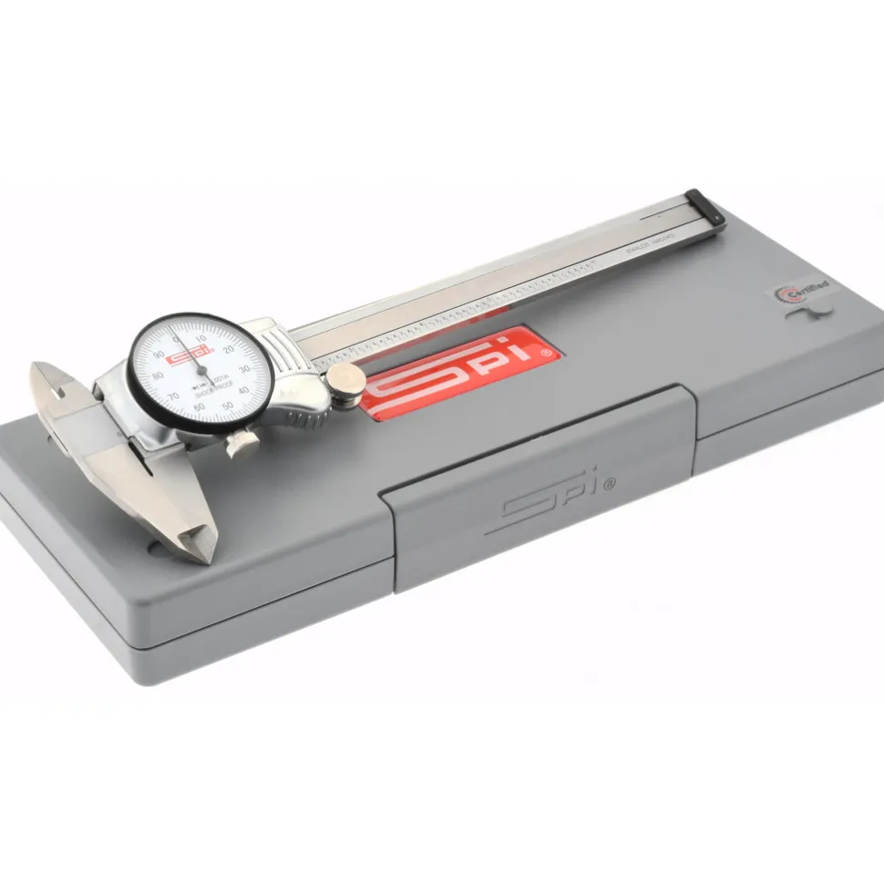Dial Caliper: 6", 0.001000" Graduation, 0.1000" per Revolution, 0.0010" Accuracy, Calibrated, Stainless Steel Jaws