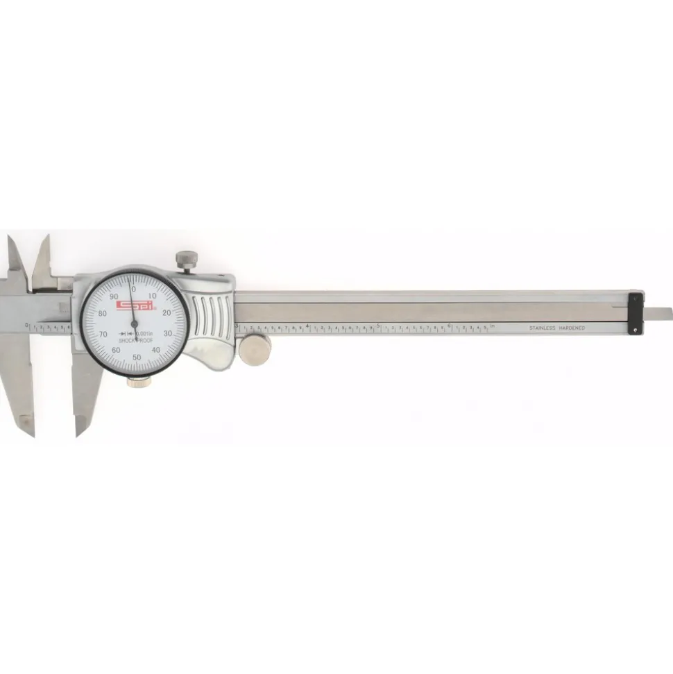 Dial Caliper: 6", 0.001000" Graduation, 0.1000" per Revolution, 0.0010" Accuracy, Calibrated, Stainless Steel Jaws