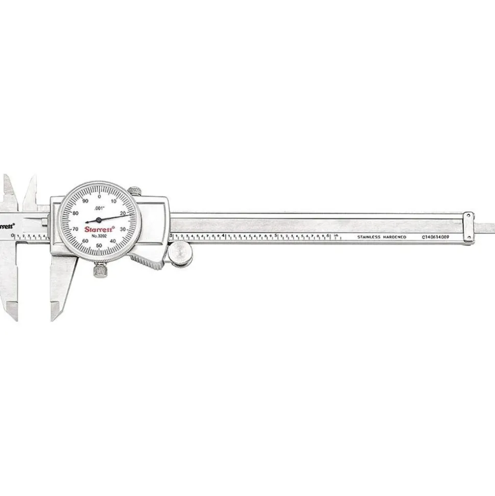 Dial Caliper: 6", 0.001000" Graduation, 0.1000" per Revolution, 0.0010" Accuracy, Stainless Steel Jaws