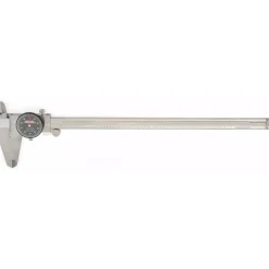 Dial Caliper: 12", 0.001000" Graduation, 0.1000" per Revolution, 0.0015" Accuracy, Calibrated, Stainless Steel Jaws
