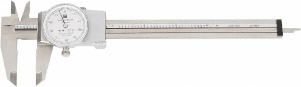Dial Caliper: 6", 0.001000" Graduation, 0.1000" per Revolution, Stainless Steel Jaws