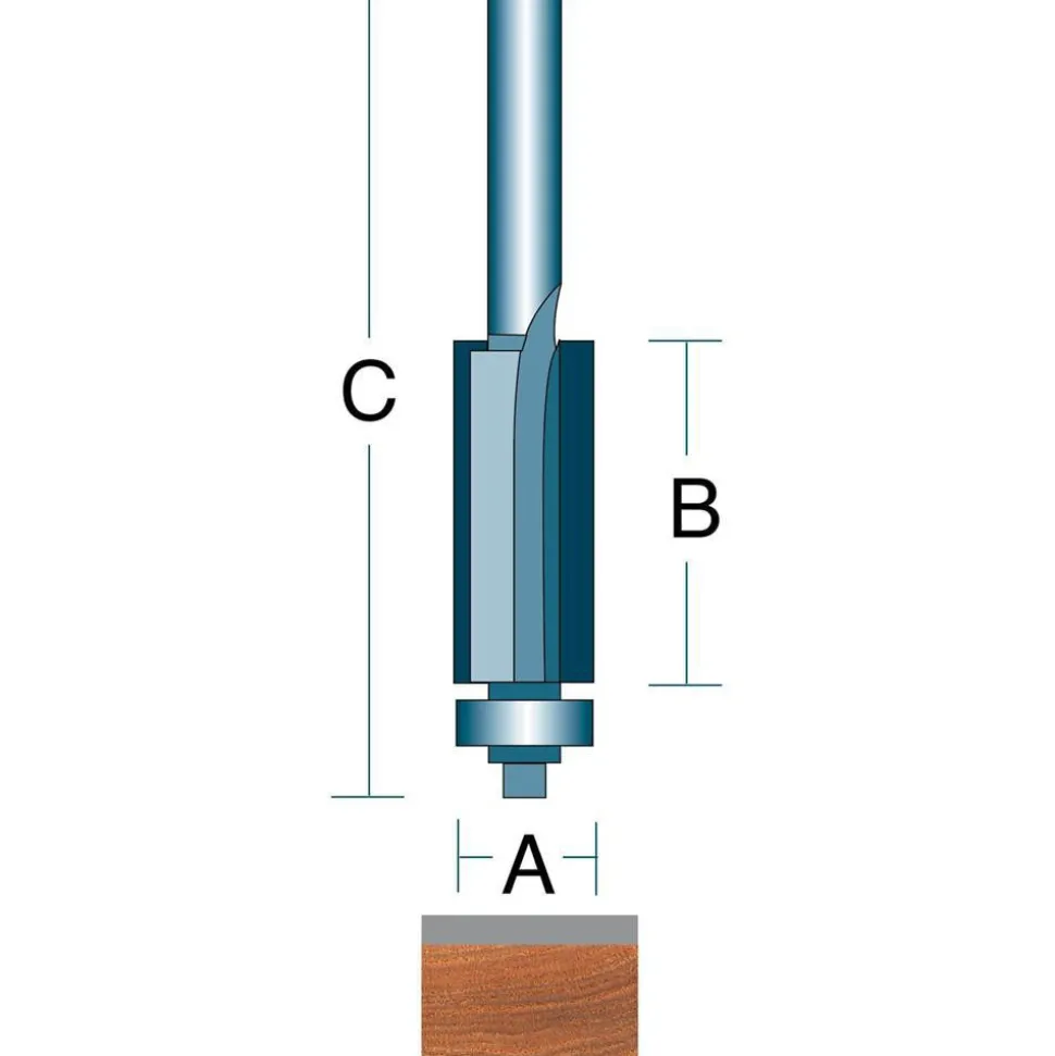 3/8" Dia, 1-3/16" LOC, 2 Flute Carbide-Tipped Edge Profile Flush Trim Router Bit