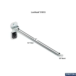 1/4" Dia, 8" Long Single Angled End Pegboard Hook