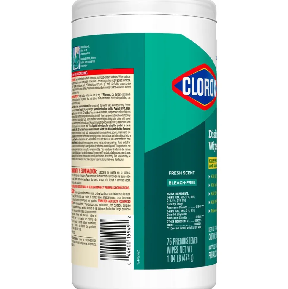 Disinfecting Wipes, 1-Ply, Fresh Scent, 7" x 8", White
