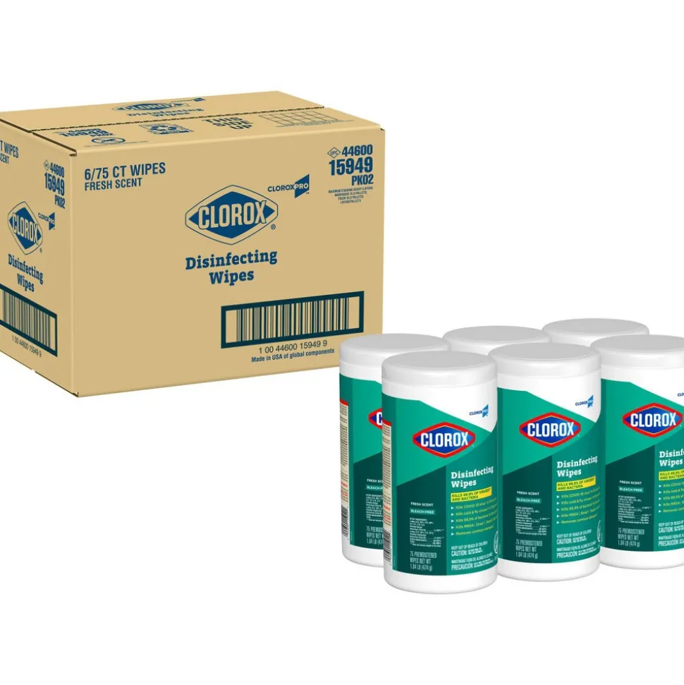 Disinfecting Wipes, 1-Ply, Fresh Scent, 7" x 8", White
