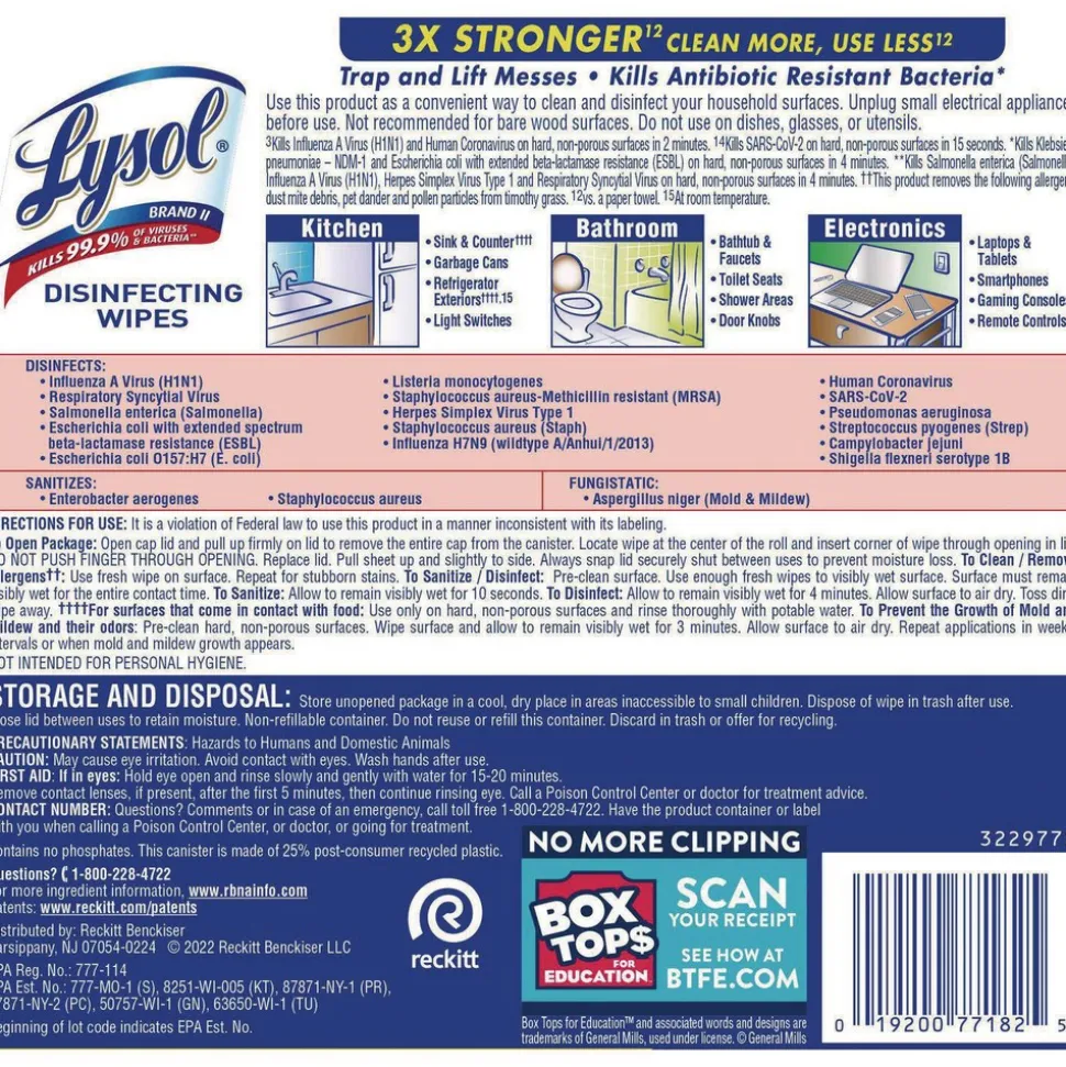 Disinfecting Wipes, 1-Ply, 7" x 7.25", Lemon and Lime Blossom, White