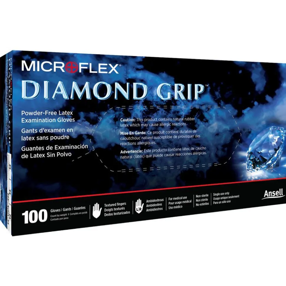 Disposable Gloves: Series Microflex Diamond Grip, Size Large, 6.3000 mil, Latex, General Purpose, Powder-Free