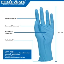 Disposable Gloves: Size X-Large, 8.0000 mil, Nitrile, General Purpose, Powder-Free