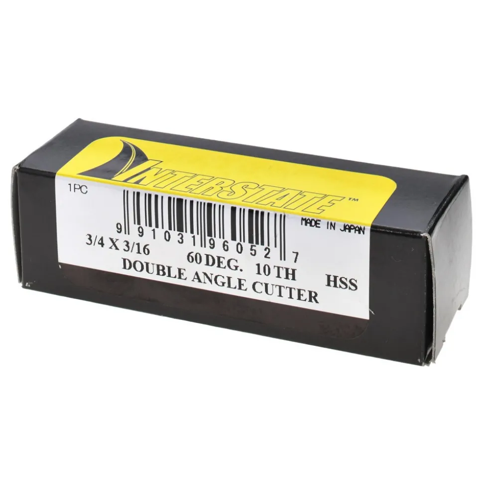 Double Angle Milling Cutter: 60 °, 3/4" Cut Dia, 3/16" Cut Width, 3/8" Shank Dia, High Speed Steel