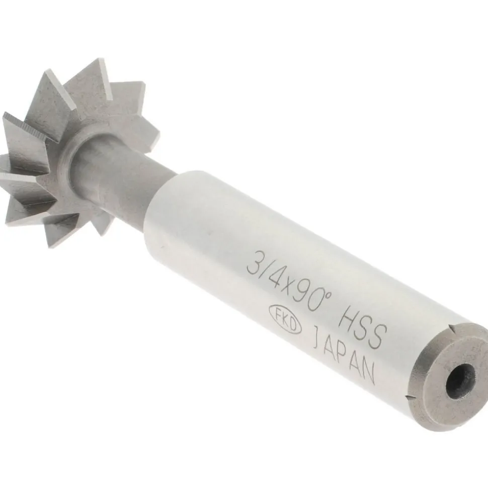 Double Angle Milling Cutter: 90 °, 3/4" Cut Dia, 1/4" Cut Width, 3/8" Shank Dia, High Speed Steel