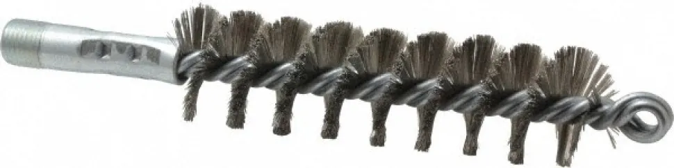 Double Stem & Double/Single Spiral Tube Brush: 1-1/4" Dia, 7-1/4" OAL, Stainless Steel Bristles