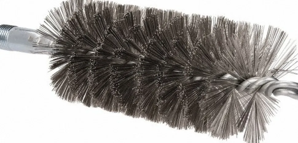 Double Stem & Double/Single Spiral Tube Brush: 2" Dia, 7-1/4" OAL, Stainless Steel Bristles