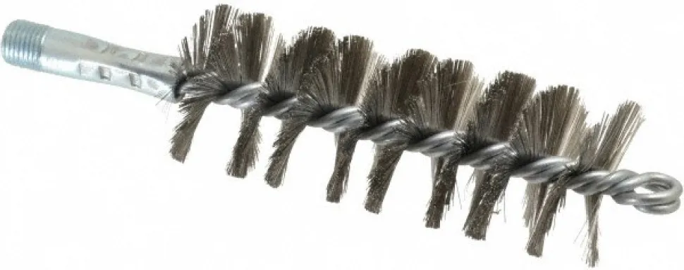 Double Stem & Double/Single Spiral Tube Brush: 1-3/4" Dia, 7-1/4" OAL, Stainless Steel Bristles