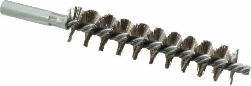 Double Stem/Single Spiral Tube Brush: 7/8" Dia, 6-1/4" OAL, Stainless Steel Bristles