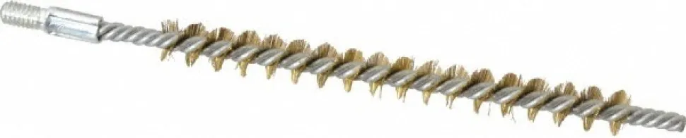 Double Stem/Single Spiral Tube Brush: 1/4" Dia, 4-1/2" OAL, Brass Bristles